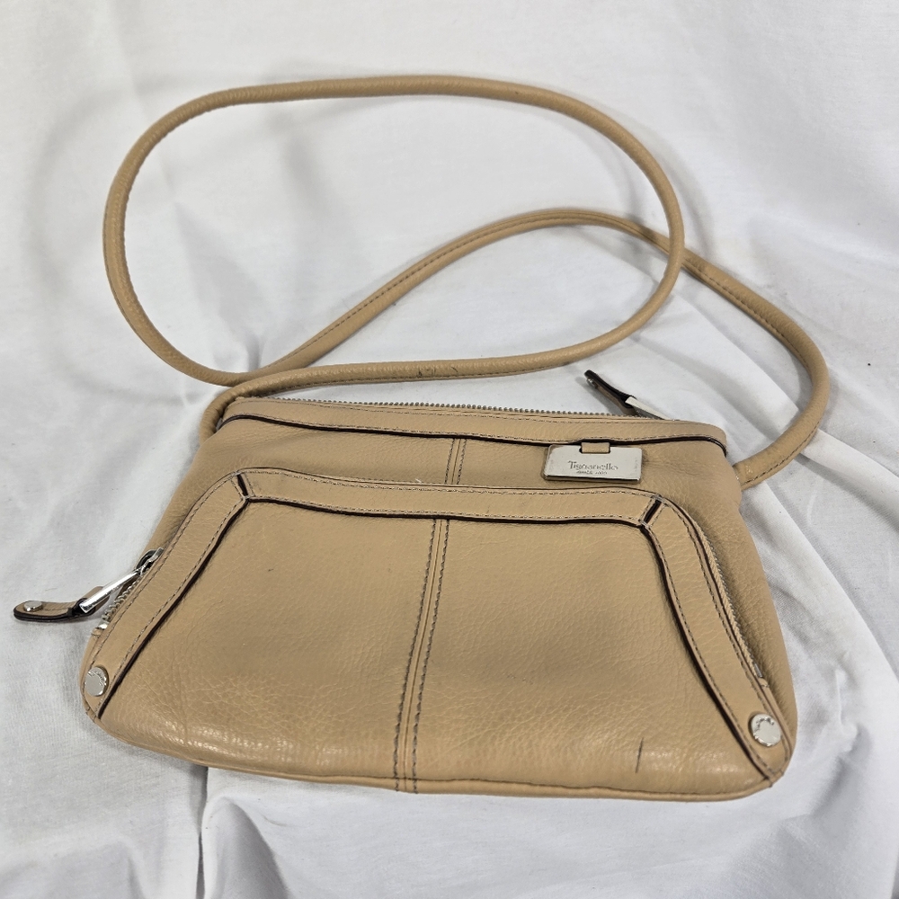 Tignanello Brown Leather Shoulder Cross Body Bag Multi Pocket Zip Closeure